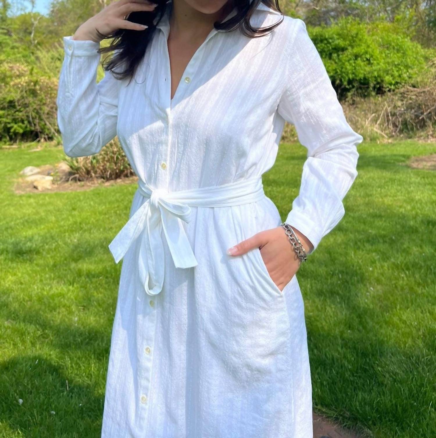 NIBI MTK Nico Midi Shirt Dress in white dobby - women's dress - view 5