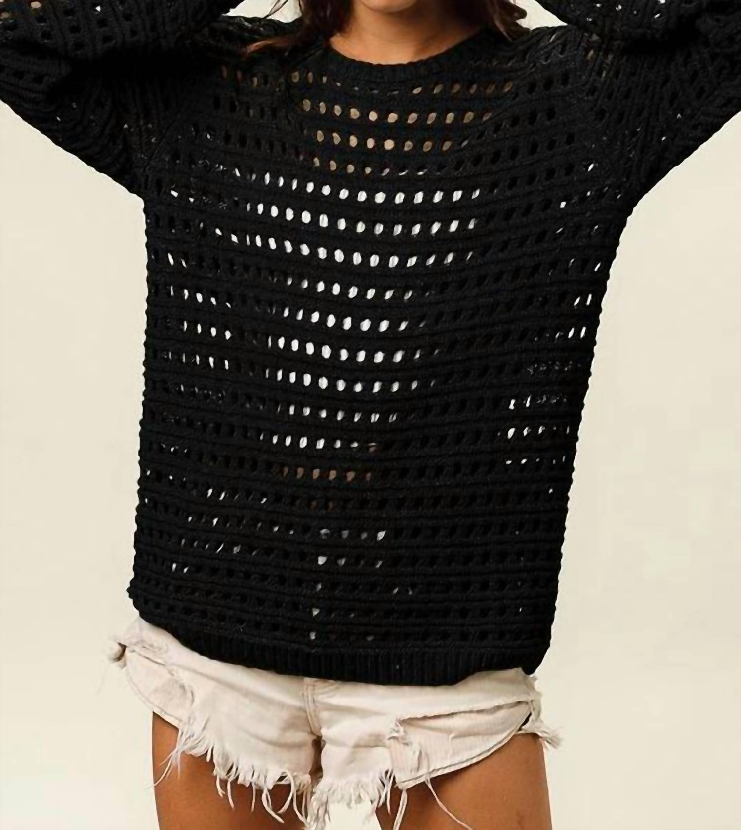 Bibi - Crew Neck Open Knit Sweater Top