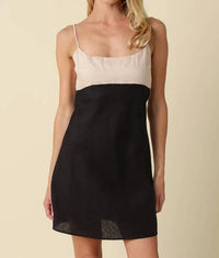 Olivaceous - Noir Contrast Linen Mini Dress
