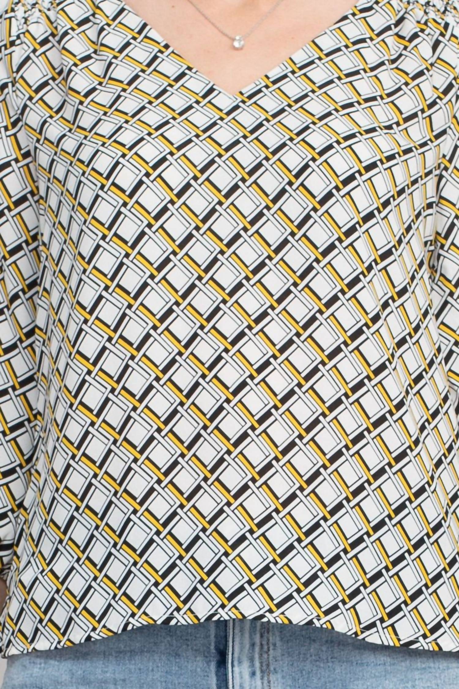 Counterparts - V Neck Elastic Shoulder Detail Elastic Cuff Top
