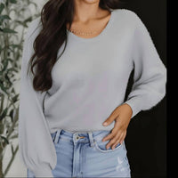 Vocal Apparel - Metallic Round Neck Fuzzy Chain Sweater