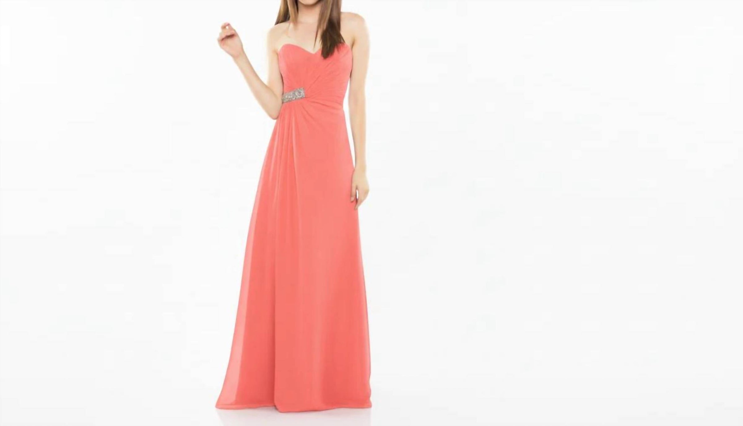 Last Dress - Strapless Chiffon Gown With Beaded Waist Accent