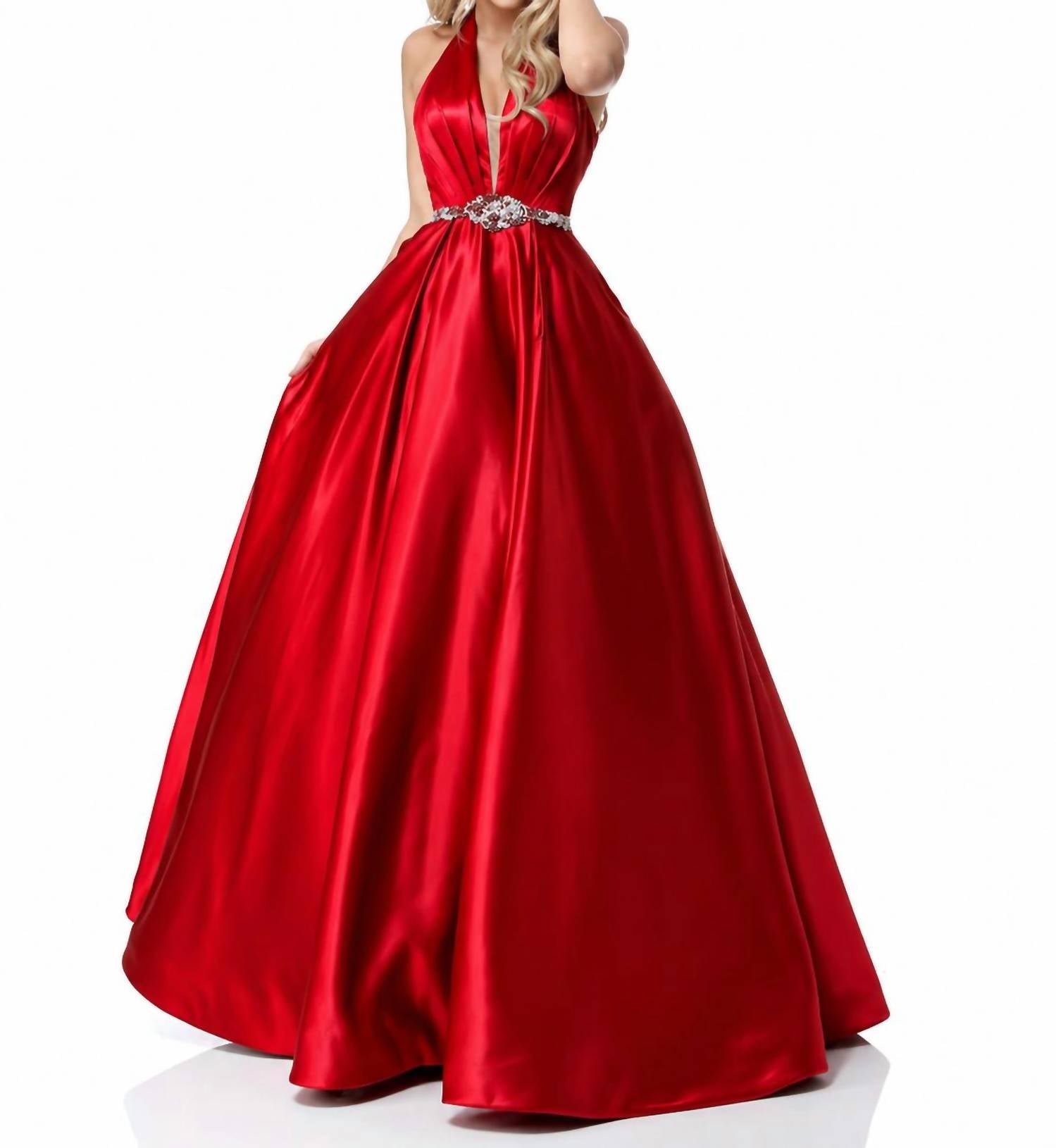 Sherri Hill Halter Beaded Waist Prom Dress in red - women's dress