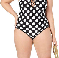 La Blanca - PLUS DOT DOT GOOSE LACE UP HIGH-NECK ONE PIECE
