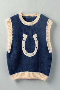 Urban Daizy Western Horseshoe Crochet Knit Ribbed Trim Sweater Vest in navy - women's sweater - view 5