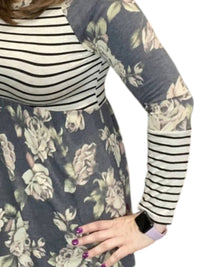 Honeyme - Floral Stripe Babydoll Tunic Top