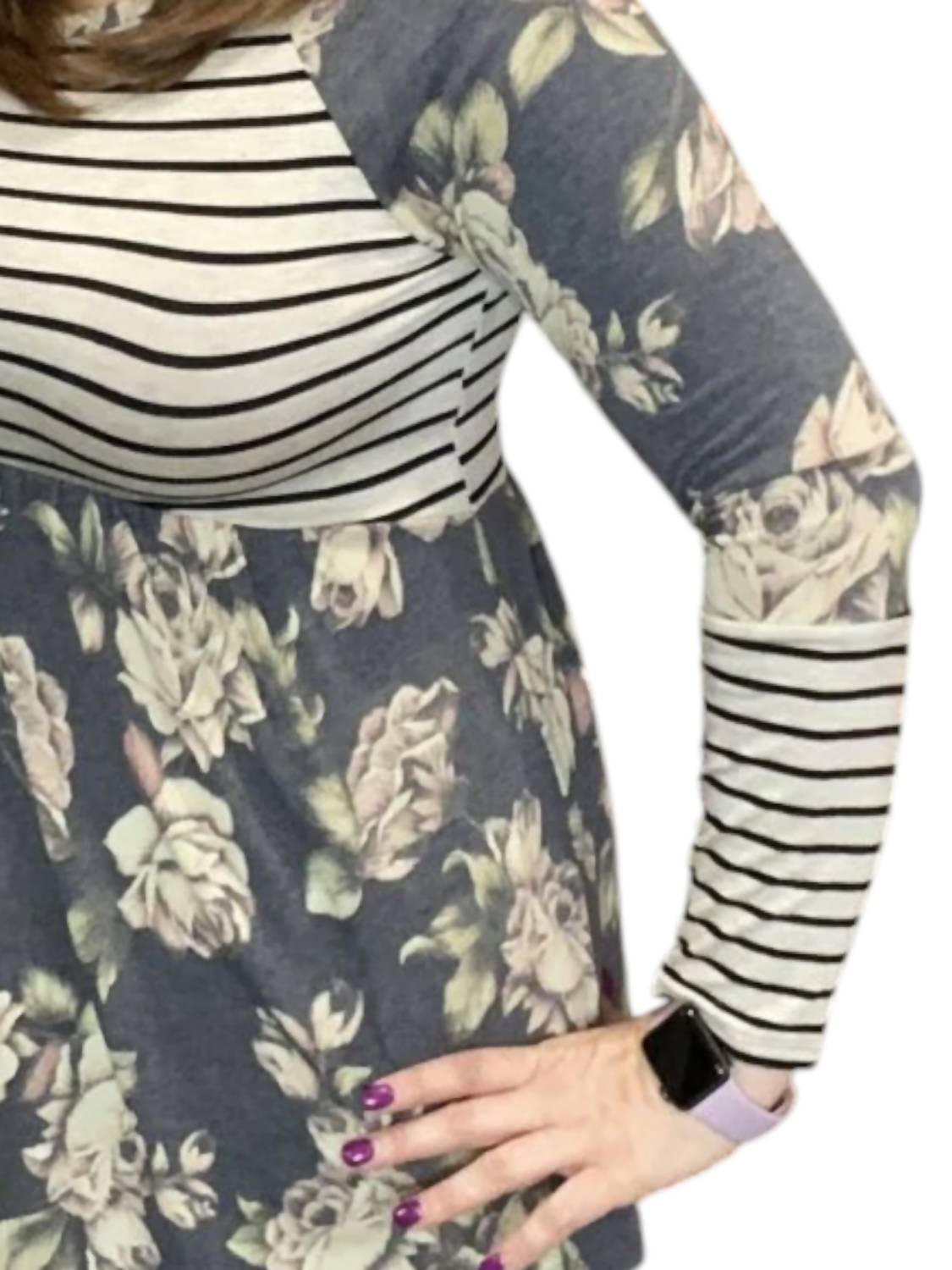 Honeyme - Floral Stripe Babydoll Tunic Top