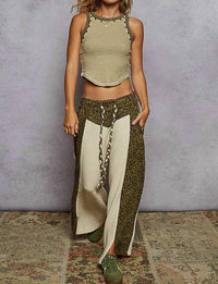 POL Animal Print Contrast Thermal Straight Fit Knit Pants in cream olive - women's pants - view 4