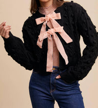 Listicle - Pom Cable Knit Tie Cardigan