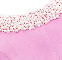 Self-Portrait - Pink Crepe Pearl Trim Dress