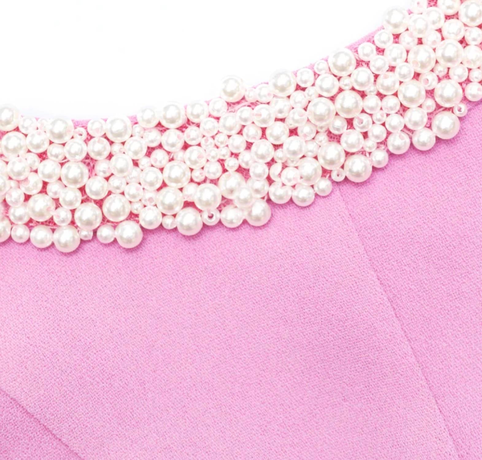 Self-Portrait - Pink Crepe Pearl Trim Dress