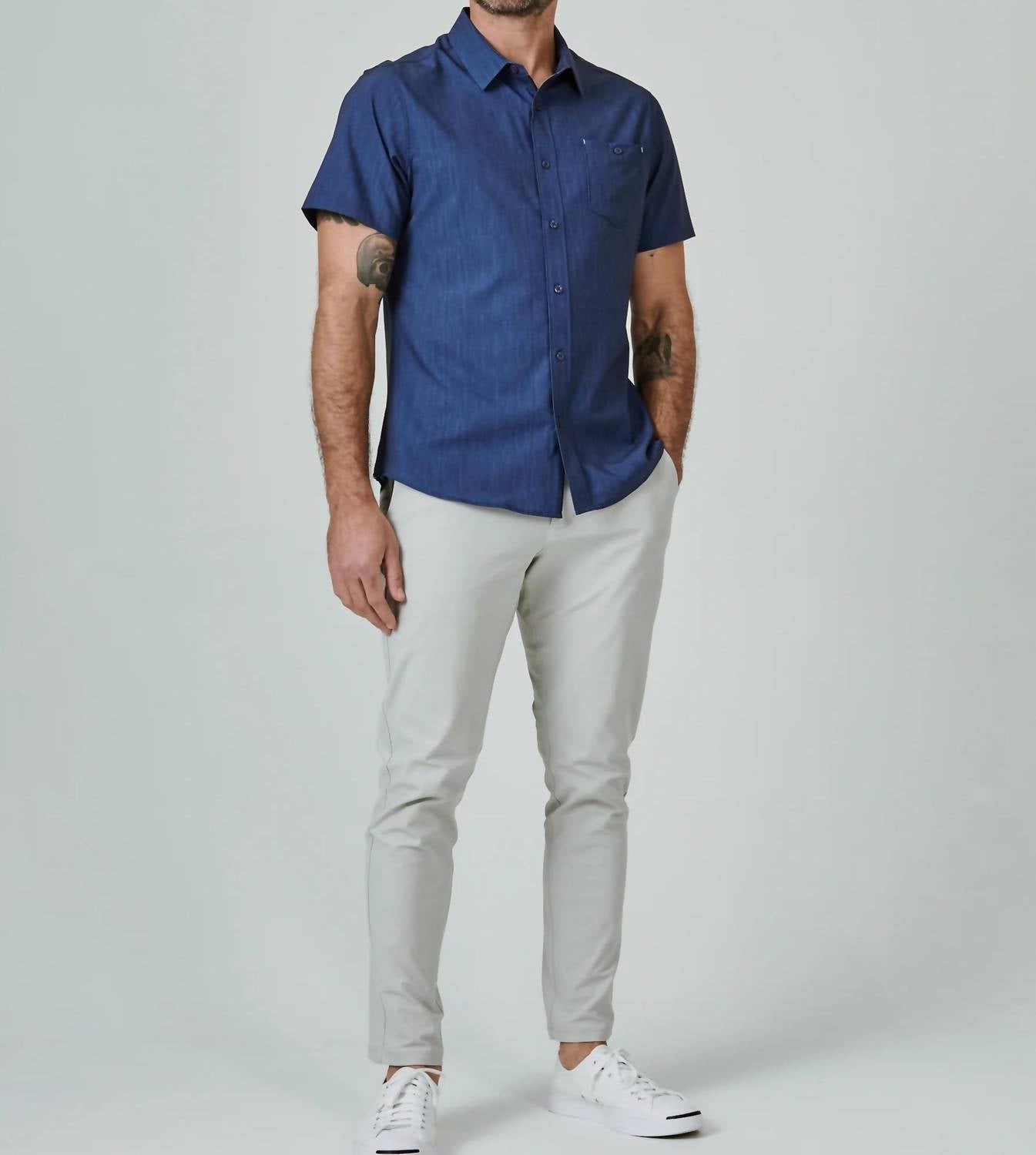 7Diamonds Pisco Short Sleeve Shirt in navy - men's shirt - detail view