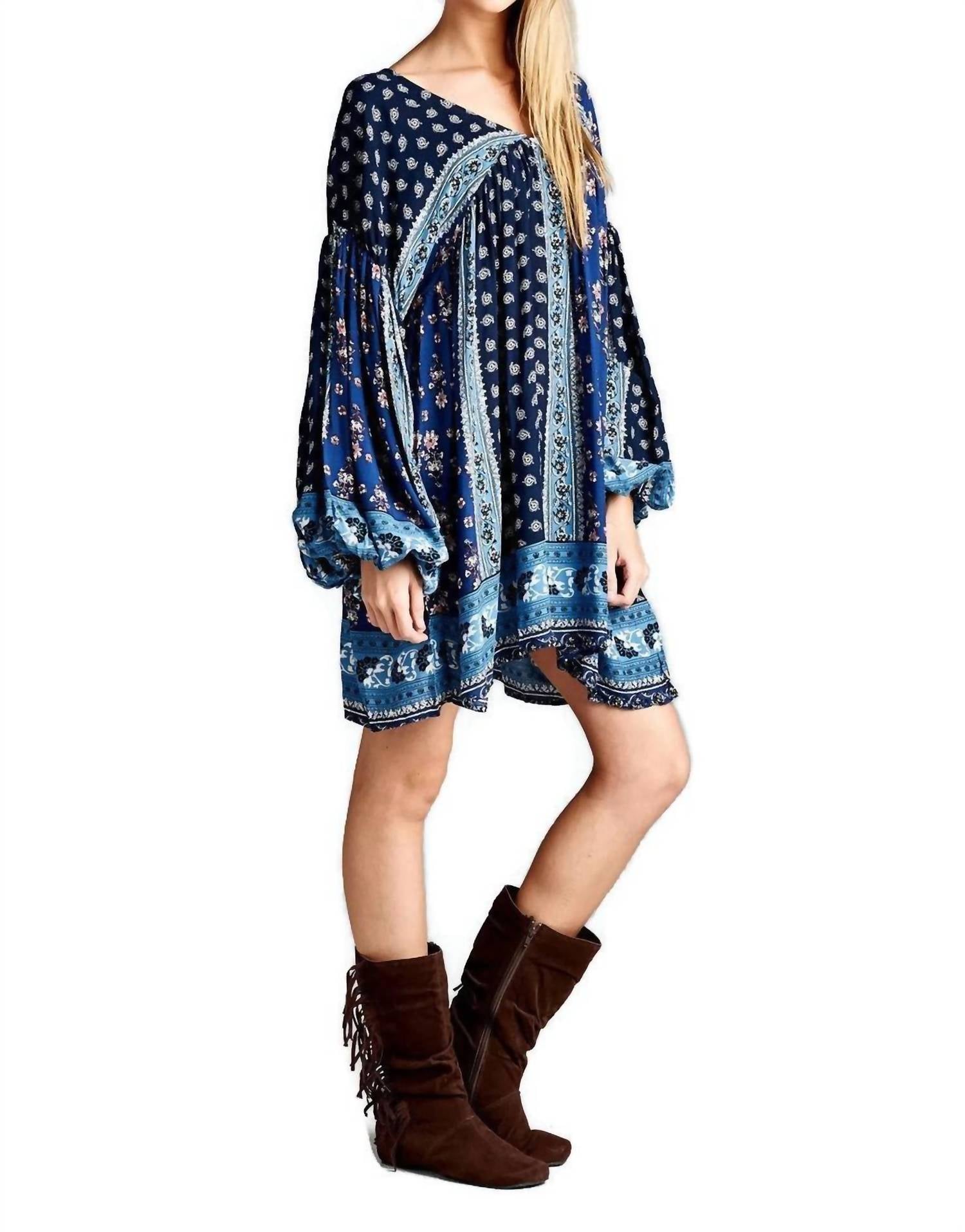 Velzera - Patch Print Baby Doll Mini Dress
