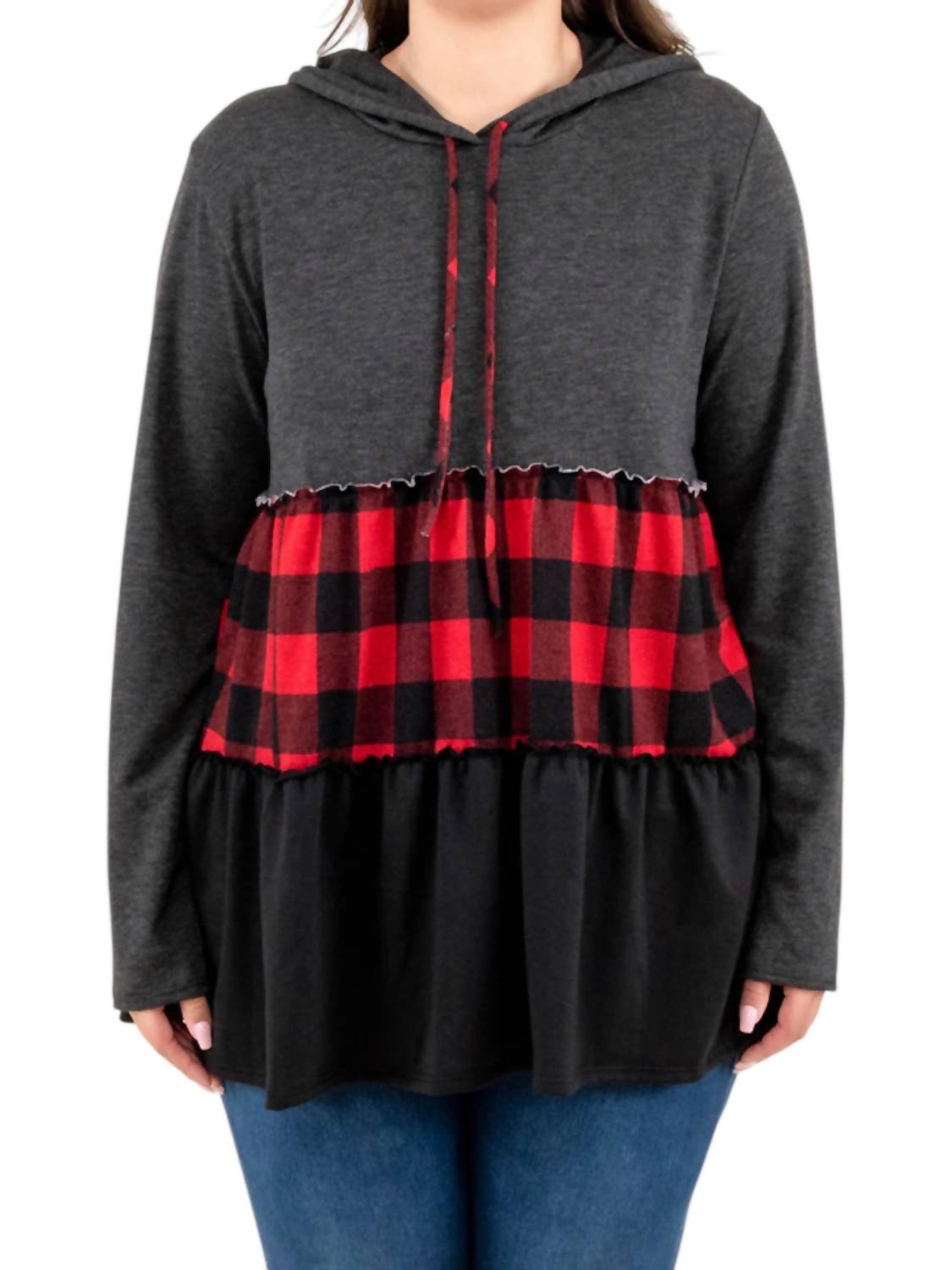 Heimish Usa - Tiered Babydoll Hoodie Top