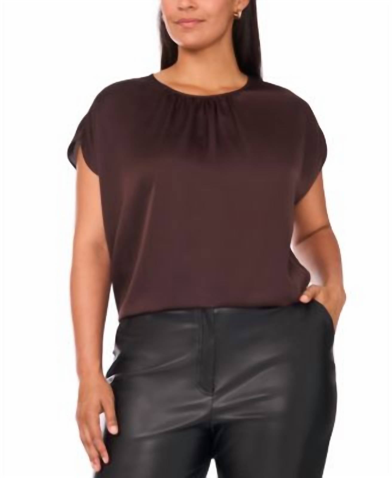 VINCE CAMUTO Women's Crewneck Top - Plus in chocolate - women's blouse