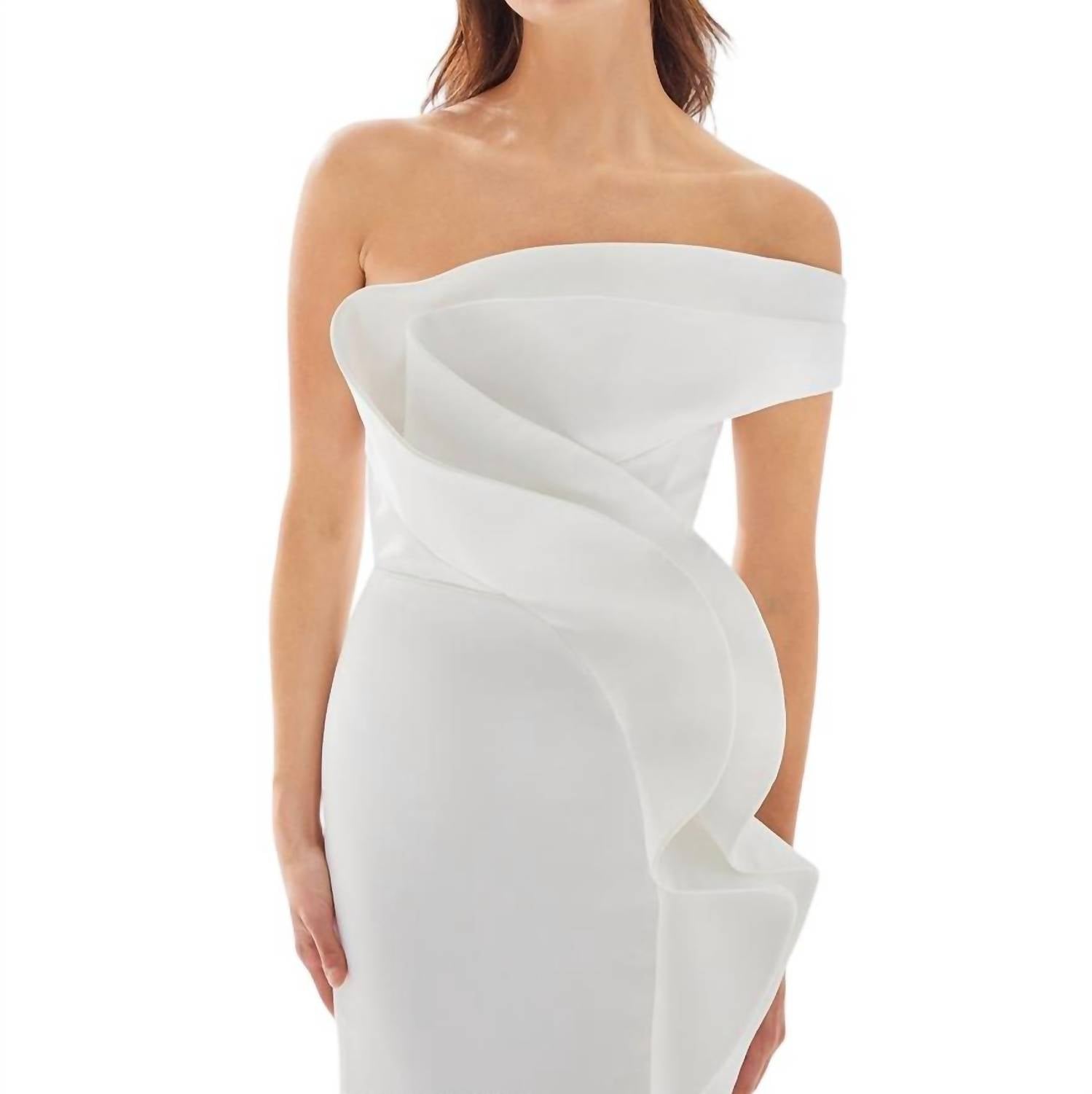 Tarik Ediz Asymmetrical Ruffled Prom Dress in ivory - women's dress - view 4
