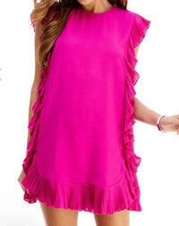 Pretty Follies Barbie World Ruffle Trim Mini Dress in magenta - women's dress