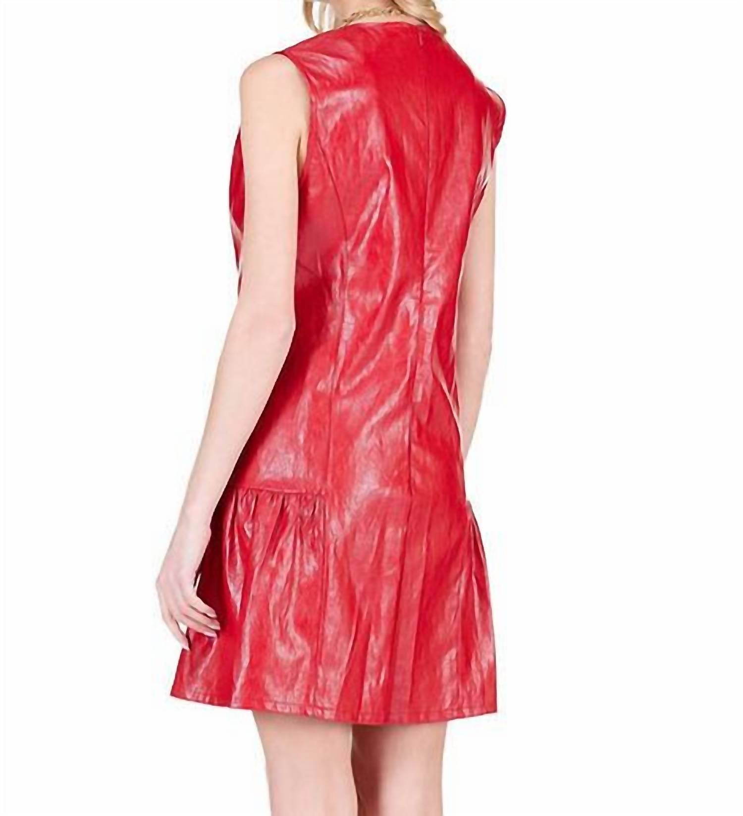Joy Joy Bette Faux Leather Mini Dress in red - women's dress - alternate view