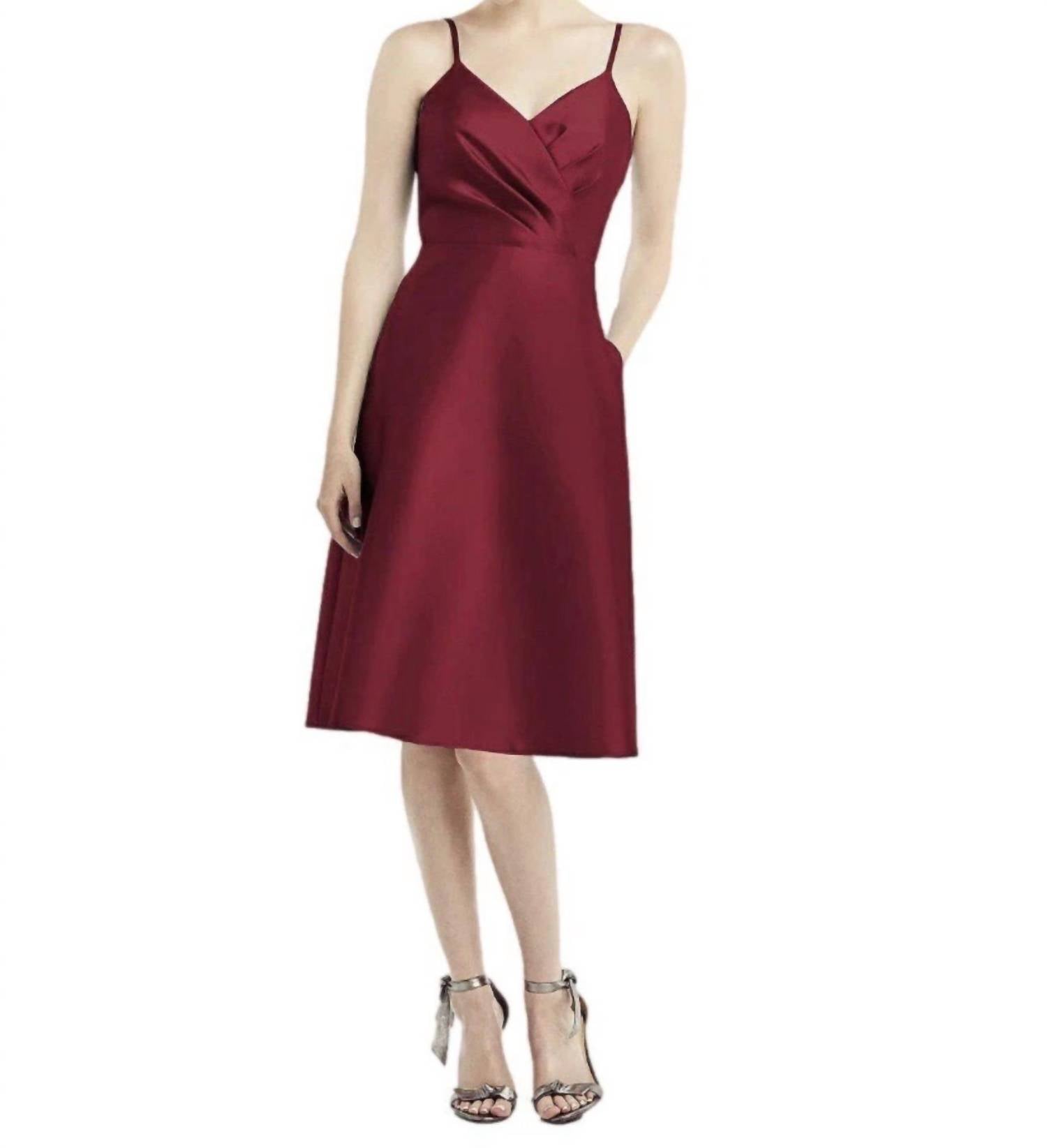 Alfred Sung - V-neck Satin Twill Cocktail Dress