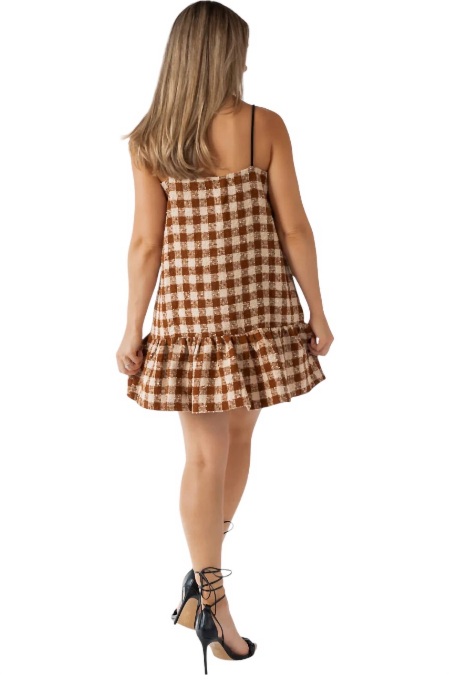 Aureum - Velvet Bow Trim Tweed Mini Dress