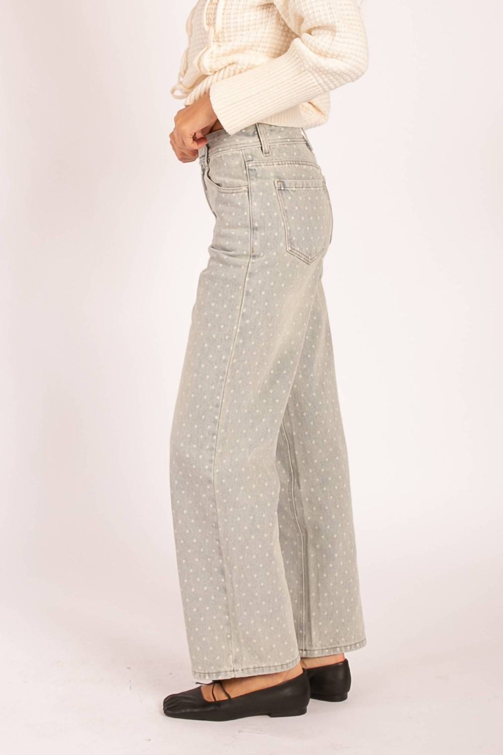 Heyson - Polka Dot High-waisted Straight Leg Jeans