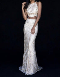Sherri Hill Two Piece Sequin Gown in ivory - women's dress