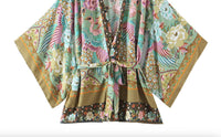 Rosa Clothing - Women's Boho Peacock Print Cropped Kimono