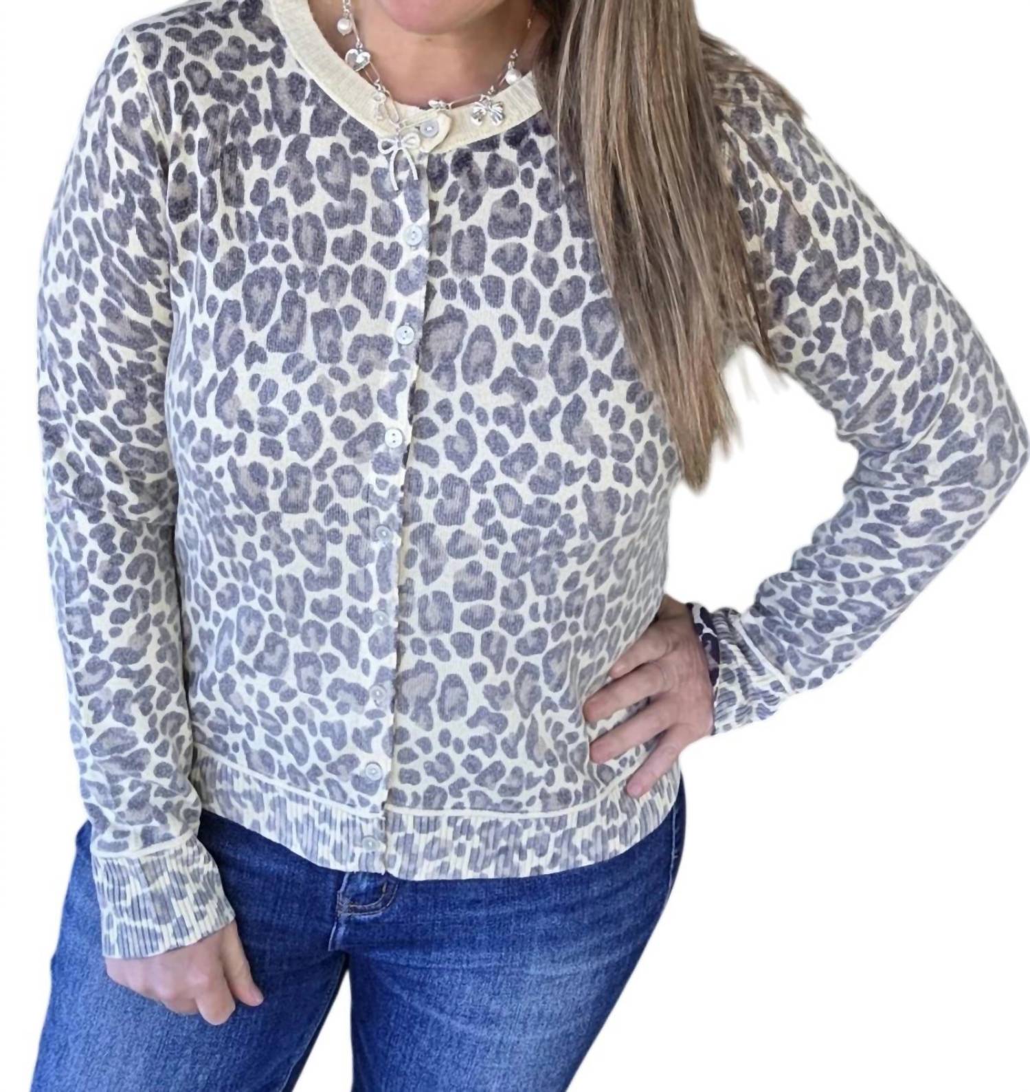 STACCATO Inside Out Button Down Leopard Cardigan in beige gray - women's cardigan