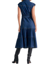 ELAN Cap Sleeve Denim Midi Dress in blue - women's dress - alternate view