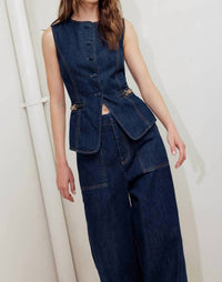 FLYING TOMATO Denim Sleeveless Vest in dark denim - women's jacket - alternate view