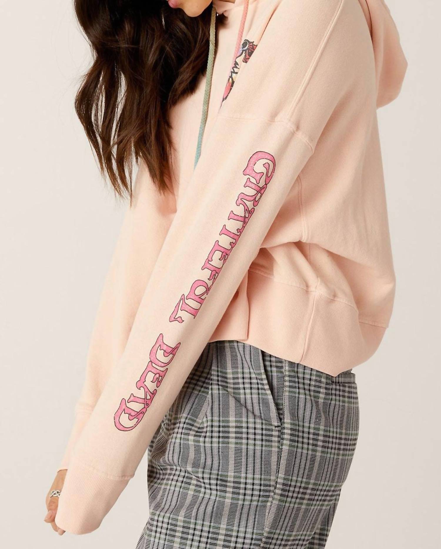 DAYDREAMER Grateful Dead Tie Dye Bear Heineken Hoodie in coral reef - women's top - detail view