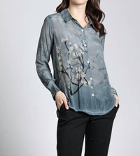 APNY Blossom Print Button Up With Roll Sleeve Shirt in graphite plum - women's shirt - view 4