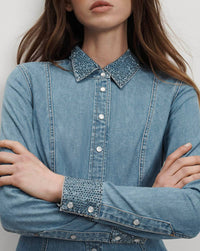 Veronica Beard Eddie Embellished Chambray Shirt in riviera breeze - women's shirt - alternate view