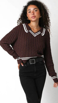 Olivaceous - Collared Stripe Sweater