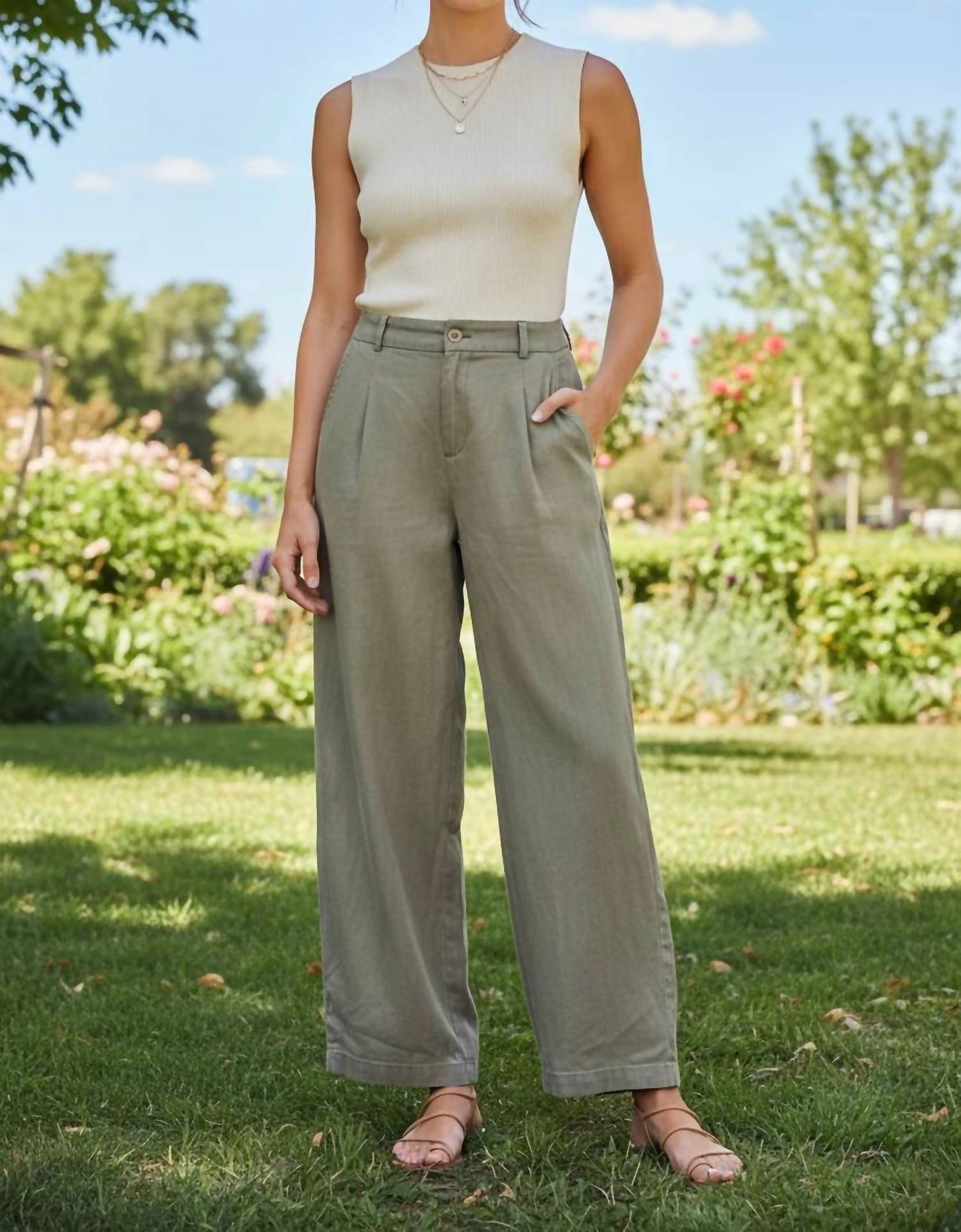 Ee:Some - Women's Zipper Front Wide Leg Pants