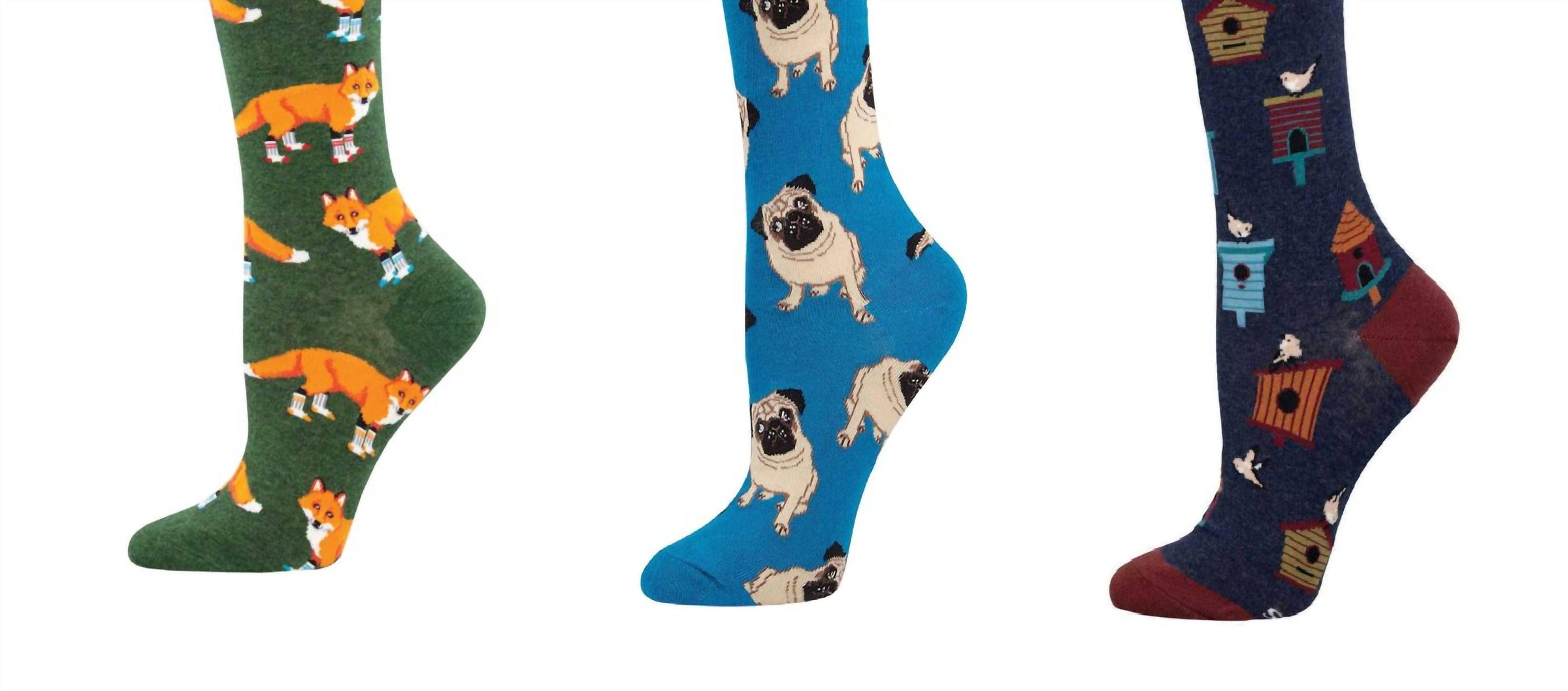 SOCKSMITH Women's Socksy Foxes & Pugs & Birdhouses Socks - Set Of 3 Pair in multi - women's accessory