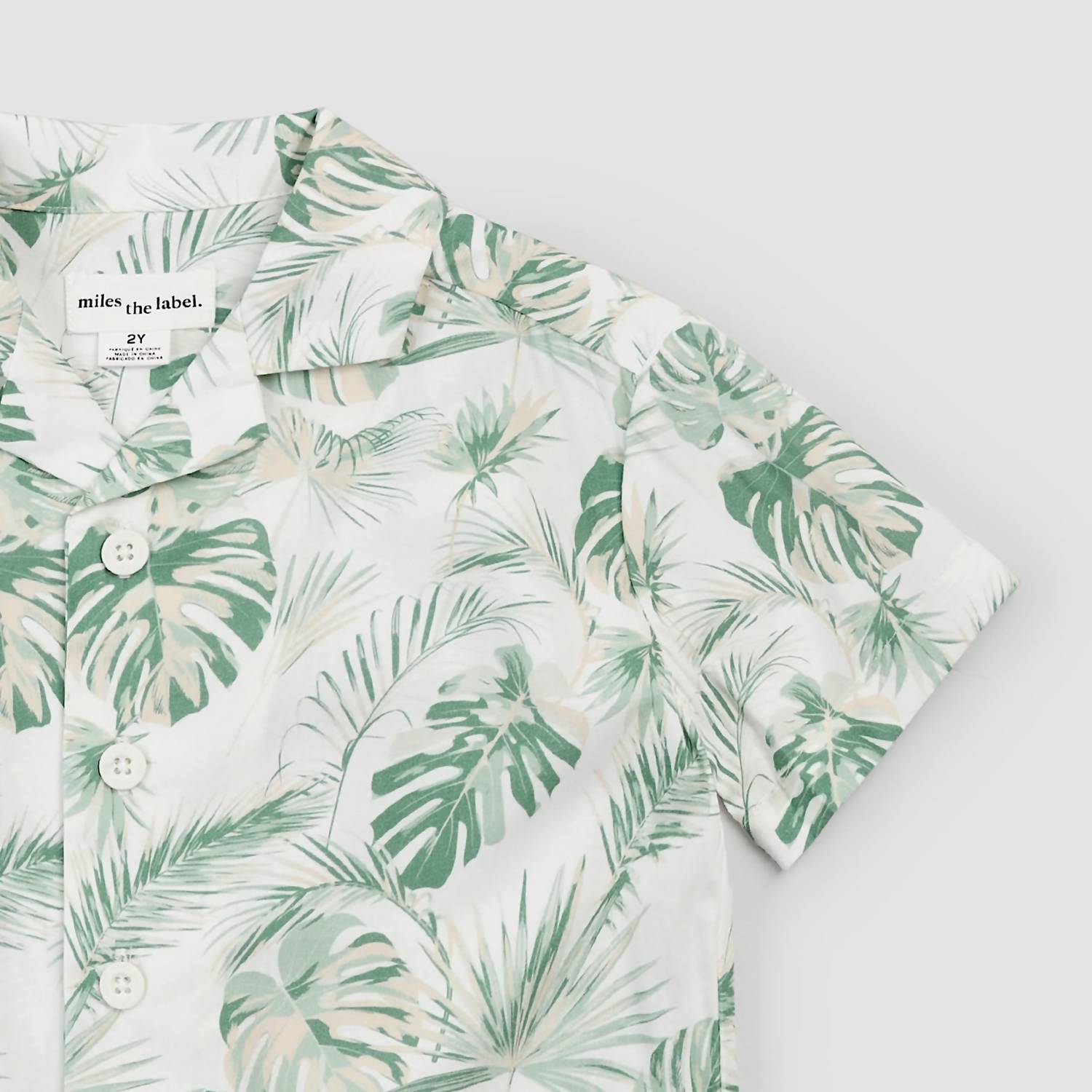 Miles Baby Boys Short Sleeve Shirt in palm fronds - men's shirt - detail view