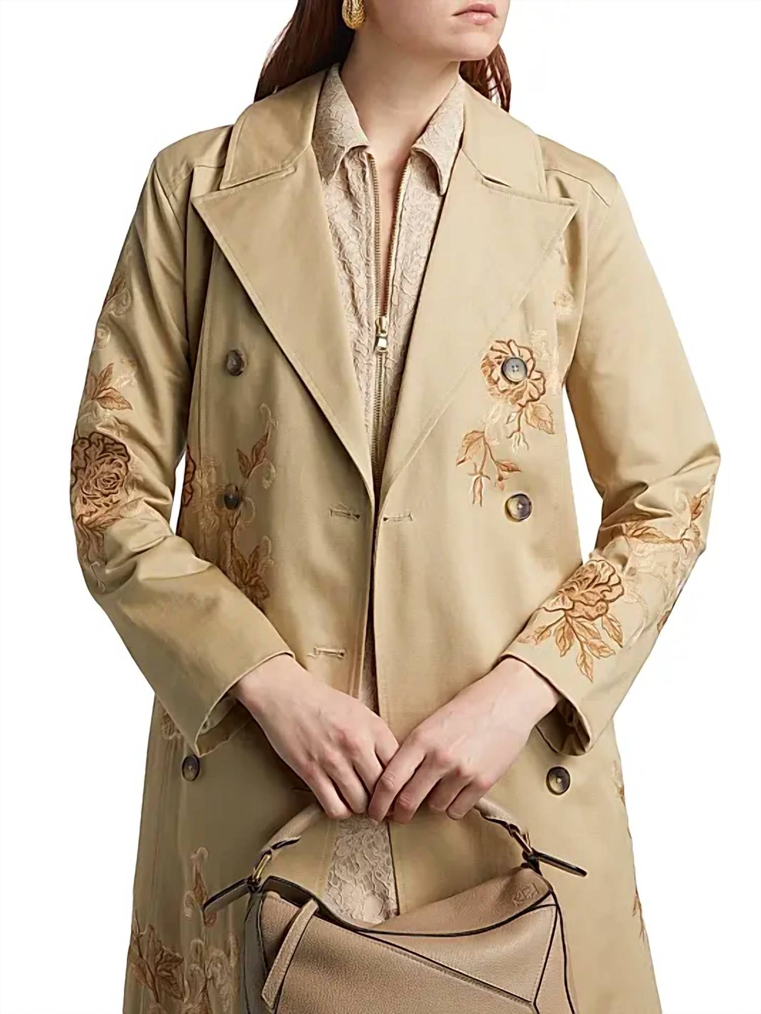 L'Agence - Venus Floral-embroidered Double-breasted Trench Coat