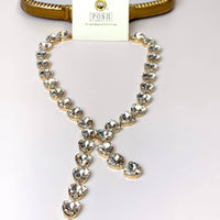 Pink Panache - Women's Clear Heart Rhinestone Lariat Necklace