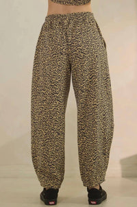 Veveret Leopard Printed French Terry Pant in brown - women's pants - detail view