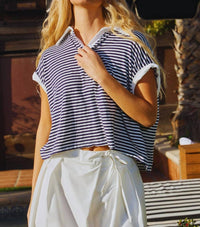 BUCKETLIST Stripe Print Crop Top in blue - women's shirt - view 6
