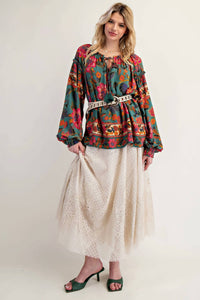 Easel - Exclusive Mixed Floral Print Woven Challis Top