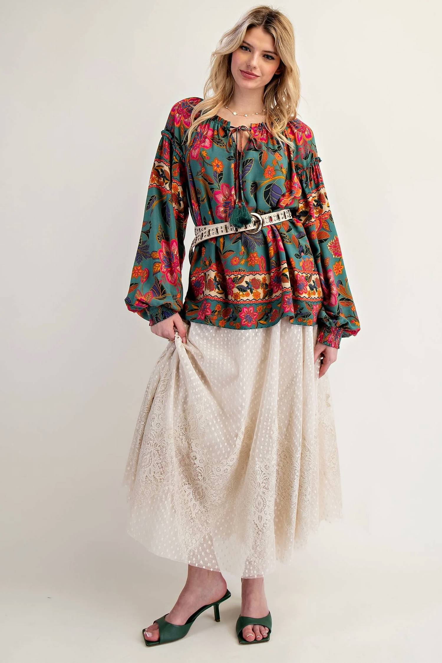 Easel - Exclusive Mixed Floral Print Woven Challis Top