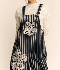 Davi & Dani - Stripe Crochet Pocket Loose Fit Overall - Plus