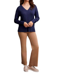 Tribal - Long Sleeve V-neck Sweater With Cables
