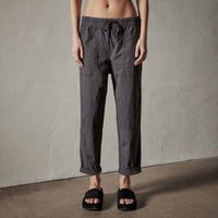 JAMES PERSE Garment Dye Linen Soft Drape Pants in blue noir pigment - women's pants - detail view