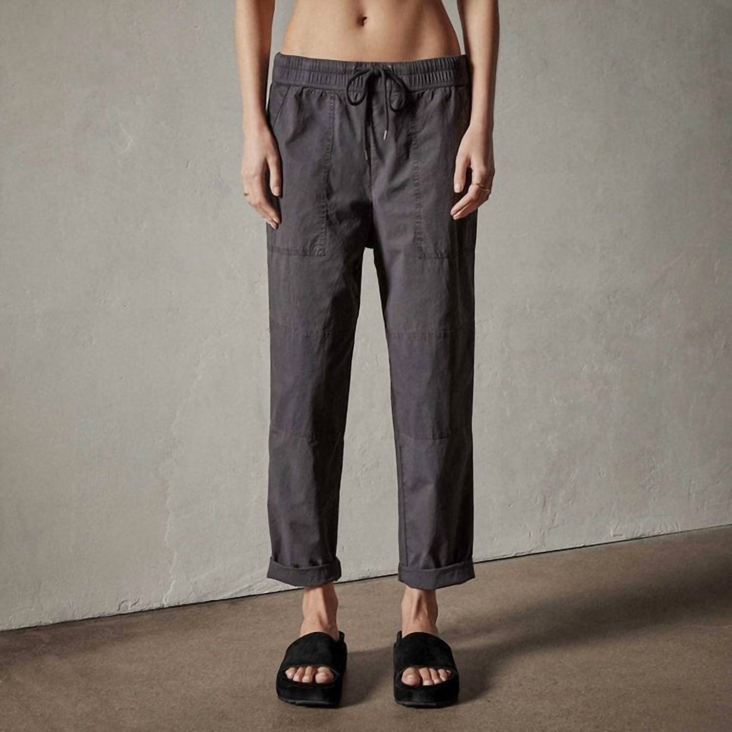 JAMES PERSE Garment Dye Linen Soft Drape Pants in blue noir pigment - women's pants - detail view