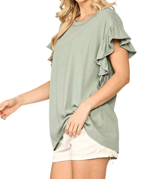 Gigio - Roxane Solid Slub Cotton Knit Shoulder Flutter Sleeve Top