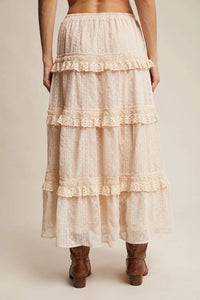 Listicle - Embroidered Lace Tiered Maxi Skirt
