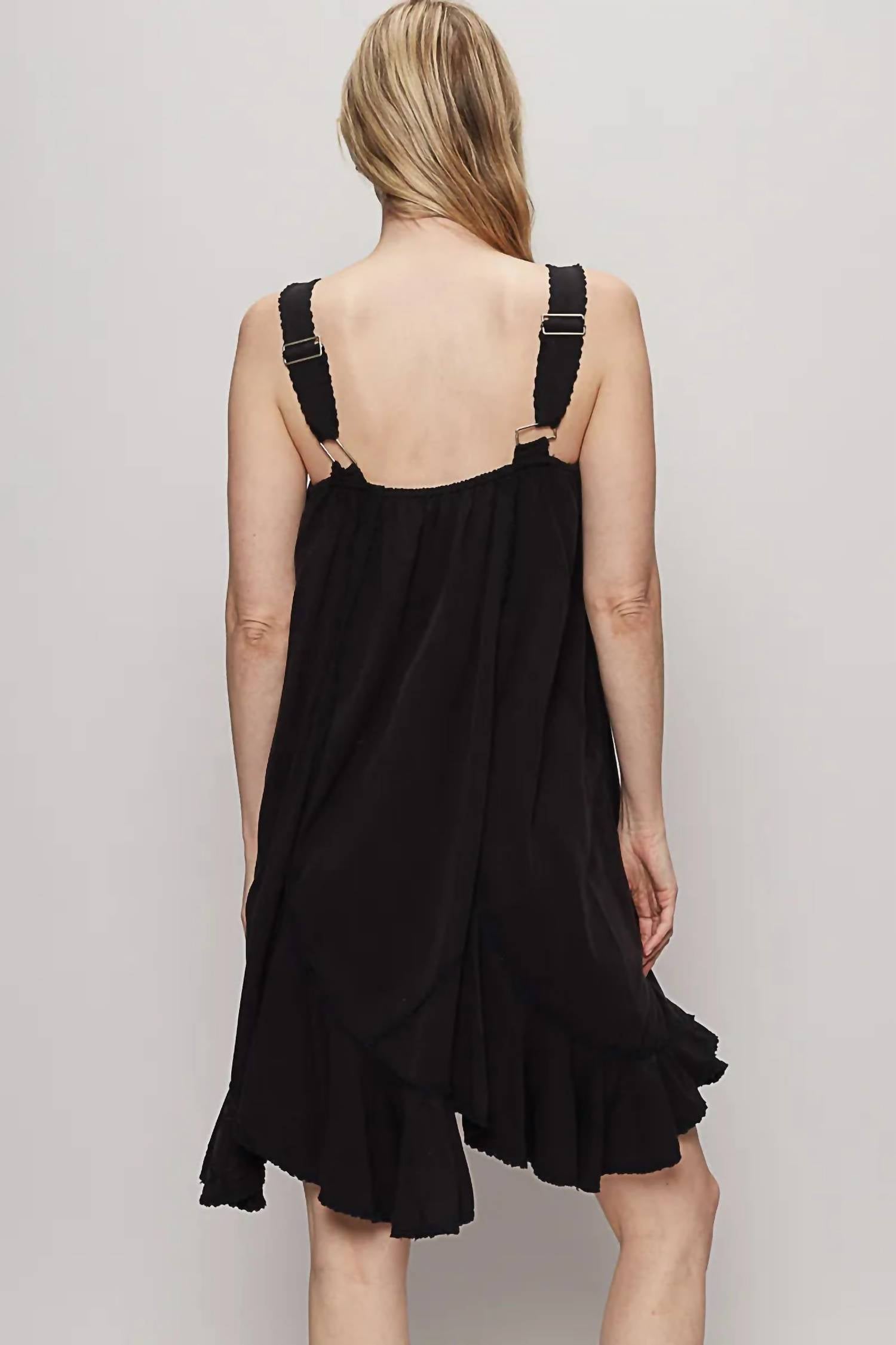 Pol - Pol Black Vintage Washed Embroidery Detail Solid Dress